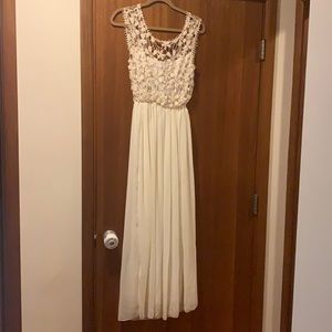 Boho lacy gauzy wedding dress low back